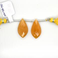 Yellow Aventurine Drop Leaf Shape 24x12mm Drilled Bead Matching Pair