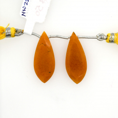 Yellow Aventurine Drop Leaf Shape 30x12mm Drilled Bead Matching Pair