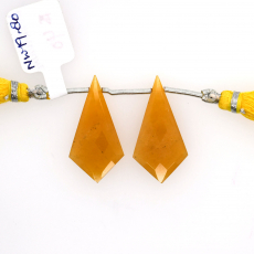Yellow Aventurine Drop Shield Shape 29x15mm Drilled Bead Matching Pair