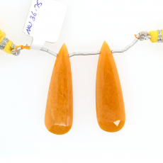 Yellow Aventurine Drops Almond Shape 39x12mm Drilled Beads Matching Pair