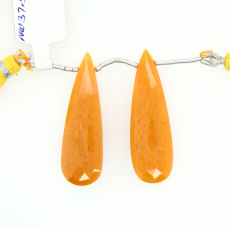 Yellow Aventurine Drops Almond Shape 39x12mm Drilled Beads Matching Pair