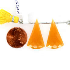 Yellow Aventurine Drops Conical Shape 27x16mm Drilled Beads Matching Pair