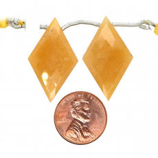 Yellow Aventurine Drops Diamond Shape 30x18mm Drilled Beads Matching Pair