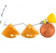 Yellow Aventurine Drops Fan Shape 19x24mm Drilled Beads Matching Pair
