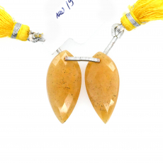 Yellow Aventurine Drops Leaf Shape 25x12mm Front to Back Drilled Beads Matching Pair