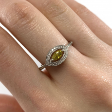 Yellow Diamond Marquise 0.19 Carat Ring with Accent White Diamonds in 14K White Gold