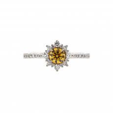 Yellow Diamond Round 0.33 Carat Ring with Accent White Diamonds in 14K White Gold