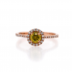 Yellow Diamond Round 0.44 Carat Ring In 14K Rose Gold With Diamond Accents