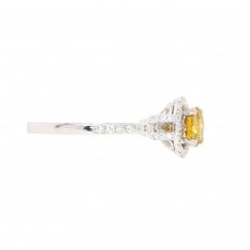 Yellow Diamond Round 0.66 Carat Ring in 14K White Gold With Diamond Accents