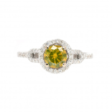 Yellow Diamond Round 0.66 Carat Ring in 14K White Gold With Diamond Accents