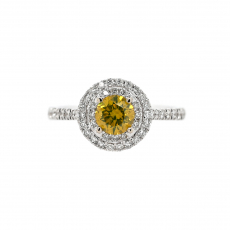 Yellow Diamond Round 0.67 Carat Ring with Accent White Diamonds in 14K White Gold