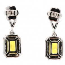 Yellow Sapphire Emerald Cut Earring 2.68 Carat In 14K White Gold With Diamond Accent