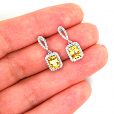 Yellow Sapphire Emerald Cut Earring 2.68 Carat In 14K White Gold With Diamond Accent