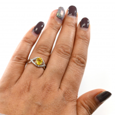 Yellow Sapphire Oval 1.48 Carat Ring In 14k White Gold With Accented Diamonds