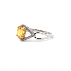 Yellow Sapphire Oval 1.48 Carat Ring In 14k White Gold With Accented Diamonds