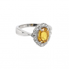 Yellow Sapphire Oval 2.02 Carat Ring with Accent Diamonds in 14K White Gold