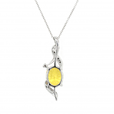 Yellow Sapphire Oval 2.20 Carat Pendant in 14K White Gold with Diamond Accent ( Chain Not Included )