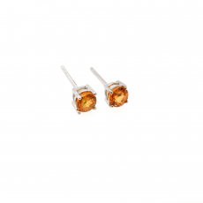 Yellow Sapphire Round 0.89 Carat Stud Earring In 14K White Gold