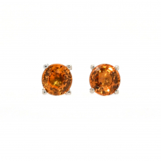 Yellow Sapphire Round 0.89 Carat Stud Earring In 14K White Gold