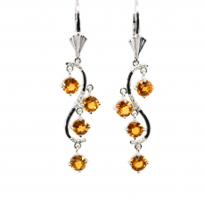 Yellow Sapphire Round 4.96 Carat Dangle Earrings In 14K White Gold With Accented White Diamonds