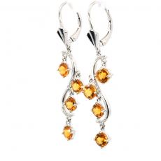 Yellow Sapphire Round 4.96 Carat Dangle Earrings In 14K White Gold With Accented White Diamonds