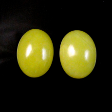 Yellow Serpentine Cab Oval 18X13mm Matching Pair Approximately 20 Carat