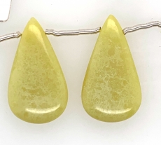 Yellow Serpentine Drops Almond Shape 28x15mm Drilled Bead Matching Pair