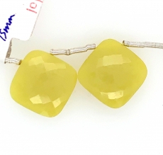Yellow Serpentine Drops Cushion Shape 15x15mm Drilled Bead Matching Pair