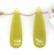Yellow Serpentine Drops Elongated Almond Shape 49x14mm Drilled Beads Matching Pair