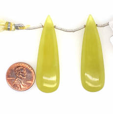 Yellow Serpentine Drops Elongated Almond Shape 49x14mm Drilled Beads Matching Pair