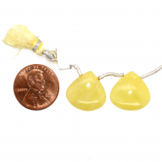 Yellow Serpentine Drops Heart Shape 22x22mm Drilled Beads Matching Pair