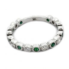 Zambian Emerald 0.2 Carat Stackable Wedding Ring Band in 14K White Gold with Diamonds
