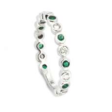 Zambian Emerald 0.2 Carat Stackable Wedding Ring Band in 14K White Gold with Diamonds