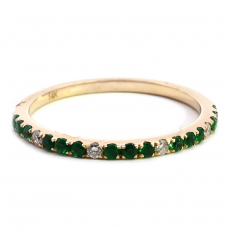 Zambian Emerald 0.23 Carat Stackable Wedding Ring Band in 14K Yellow Gold with Diamonds