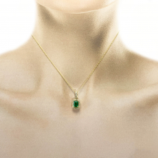 Zambian Emerald 0.48 Carat Pendant with Accent Diamonds in 14K Yellow Gold ( Chain Not Included )
