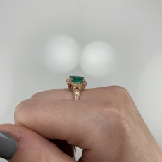 Zambian Emerald Cushion 1.53 Carat Ring with Diamond Accent in 14K Rose Gold