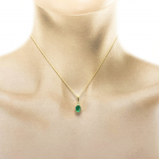 Zambian Emerald Emerald Cut 0.50 Carat Pendant with Accent Diamonds in 14K Yellow Gold ( Chain Not Included )