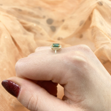 Zambian Emerald Emerald Cut 0.60 Carat Ring with Accent Diamonds in 14K Yellow Gold