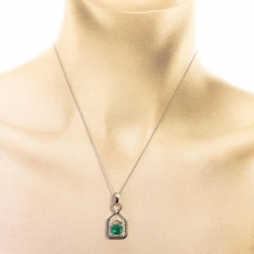 Zambian Emerald Emerald Cut 0.79 Carat Pendant with Accent Diamonds in 14K White Gold