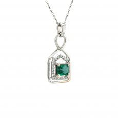 Zambian Emerald Emerald Cut 0.79 Carat Pendant with Accent Diamonds in 14K White Gold