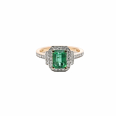 Zambian Emerald Emerald Cut 1.53 Carat Ring with Accent Diamonds in 14K Yellow Gold