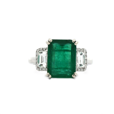 Zambian Emerald Emerald Cut 4.89 Carats Ring with Accent Diamond In 14K White Gold (RG5666)