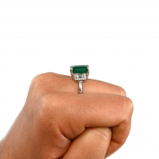 Zambian Emerald Emerald Cut 4.89 Carats Ring with Accent Diamond In 14K White Gold (RG5666)