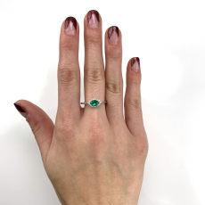Zambian Emerald Oval 0.40 Carat With Diamond Accent Ring in 14K White Gold