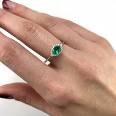 Zambian Emerald Oval 0.40 Carat With Diamond Accent Ring in 14K White Gold
