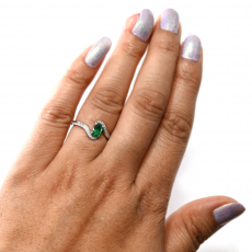 Zambian Emerald Oval 0.44 Carat Ring In 14K White Gold With Accented Diamonds