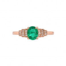 Zambian Emerald Oval 0.58 Carat With Diamond Accent Ring in 14K Rose Gold