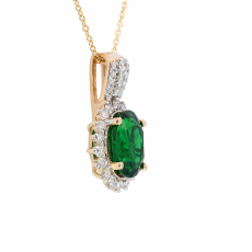 Zambian Emerald Oval 1.25 Carat Pendant with Accent Diamonds in 14K Yellow Gold ( Chain Not Included )