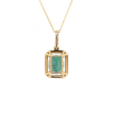 Zambian Emerald Oval 1.35 Carat Pendant with Accent Diamonds in 14K Yellow Gold