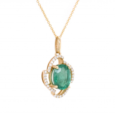 Zambian Emerald Oval 1.99 Carat Pendant in 14K Yellow Gold With Diamond Accents
